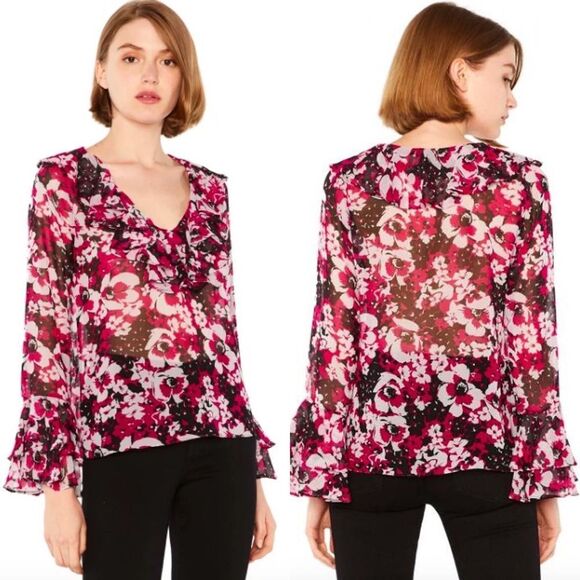 Misa Los Angeles floral ruffle bell sleeve blouse small boho fall cottage core - Picture 1 of 12